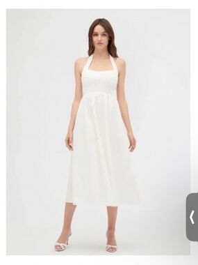 Hill House Fleur Midi Halter Cotton Dress in White Size Small